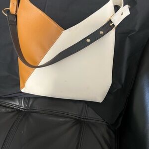 Chic Tan and White Shoulder Bag
